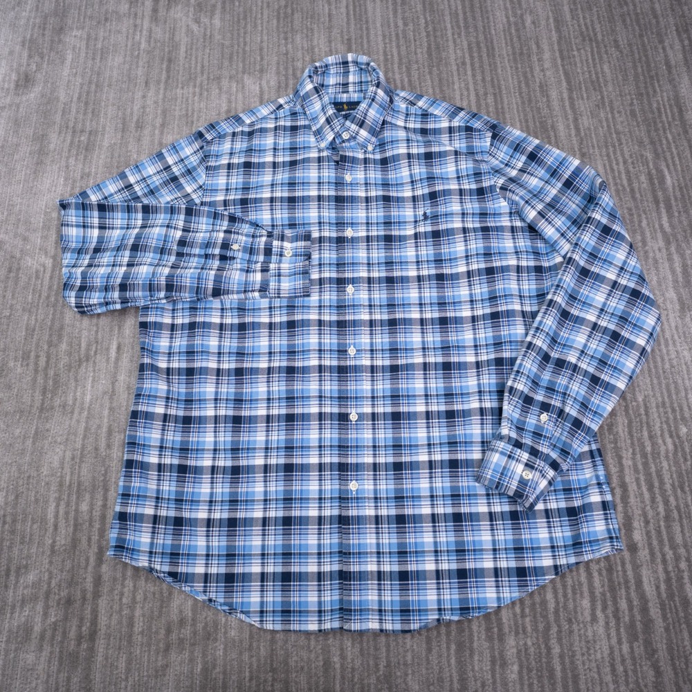 Ralph Lauren Button Down Shirt Mens XL Blue Excellent Classic Fit Plaid Cotton